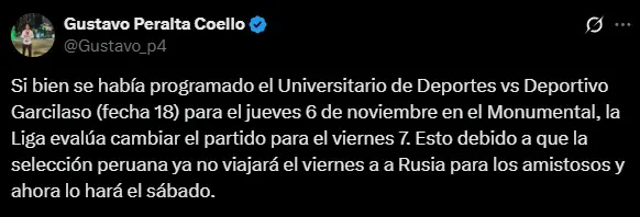 Universitario vs. Deportivo Garcilaso tendría nueva fecha (X @Gustavo_p4).