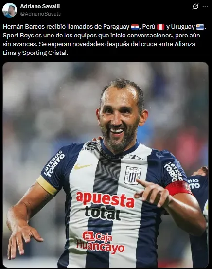 Hernán Barcos recibió llamados de Perú, Uruguay y Paraguay (X @AdrianoSavalli).