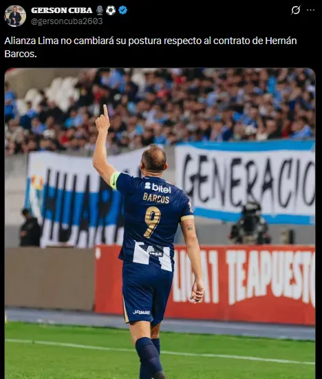 No hay cambio de postura en Alianza Lima con Hernán Barcos (X @gersoncuba2603).