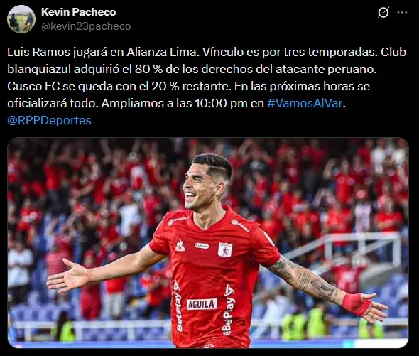 Luis Ramos está a una firma de jugar en Alianza Lima (X @kevin23pacheco).