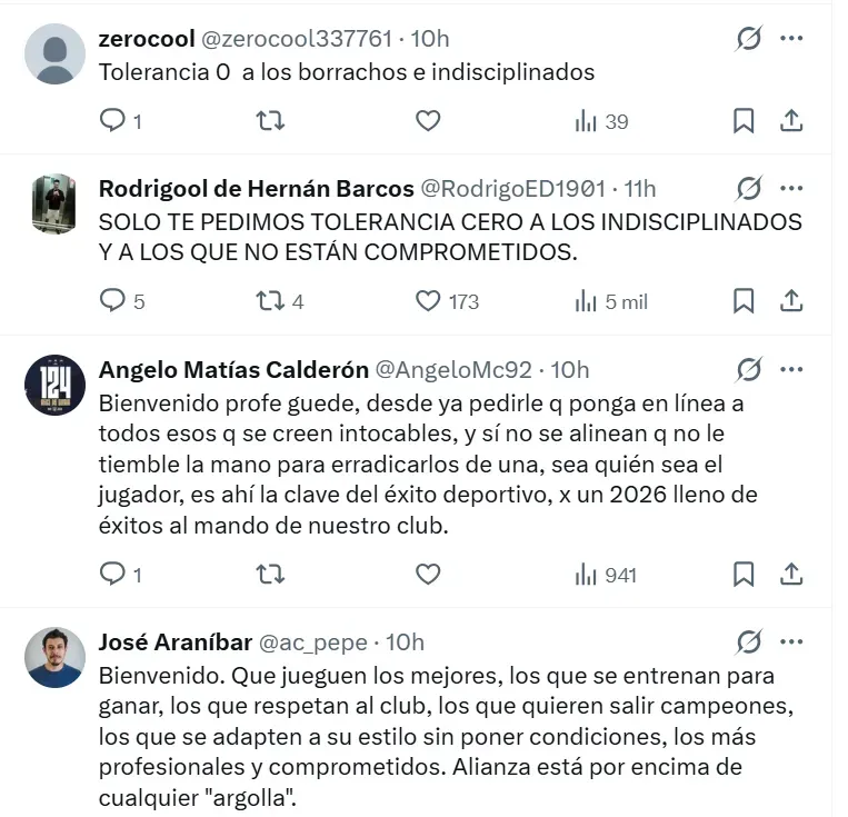 El pedido del hincha de Alianza Lima al técnico Pablo Guede. (Foto: X)