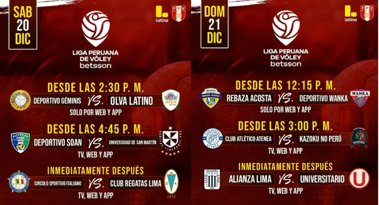 Programación fecha 9 de la Liga Peruana de Vóley