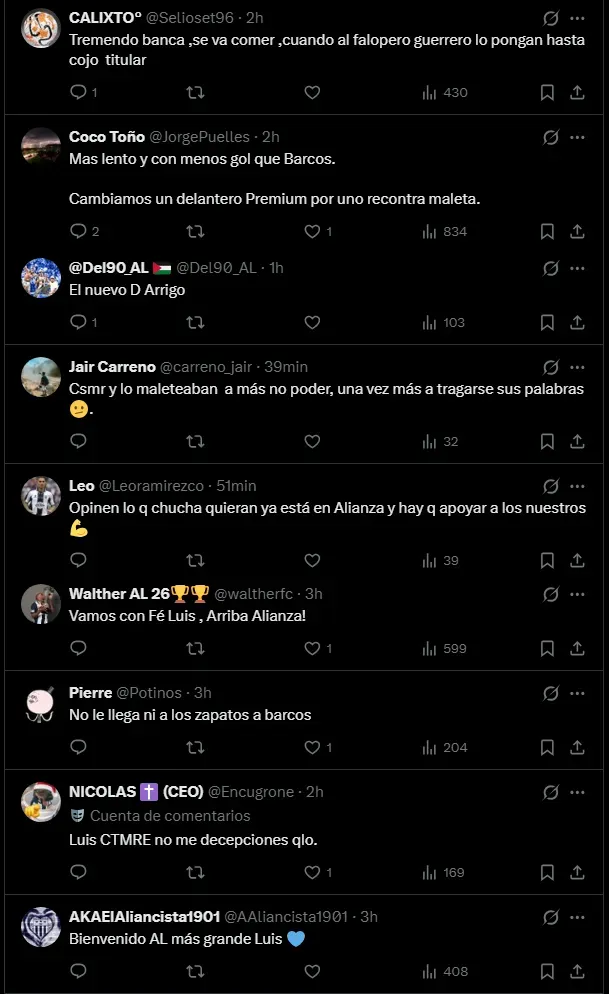 Comentarios de los hinchas de Alianza Lima (Foto: X).