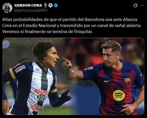 Alianza Lima sería el rival del FC Barcelona (Foto: X Gerson Cuba).