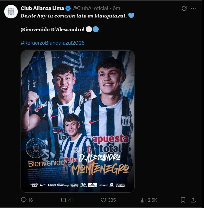 Fuente: Alianza Lima.