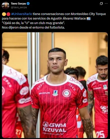Agustín Álvarez Wallace, en negociaciones con Universitario (X @tavo_serpa).