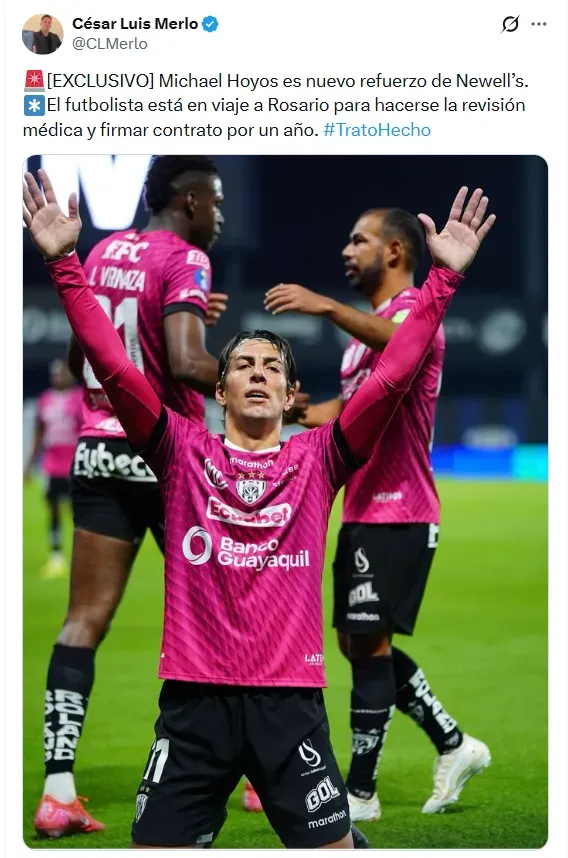 Michael Hoyos jugará en Newell’s. (Foto: X)