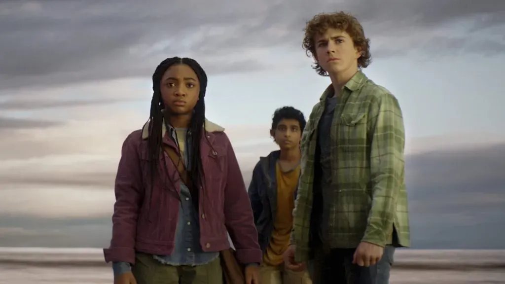 Walker Scobell, Leah Jeffries and Aryan Simhadri in Percy Jackson and the Olympians.