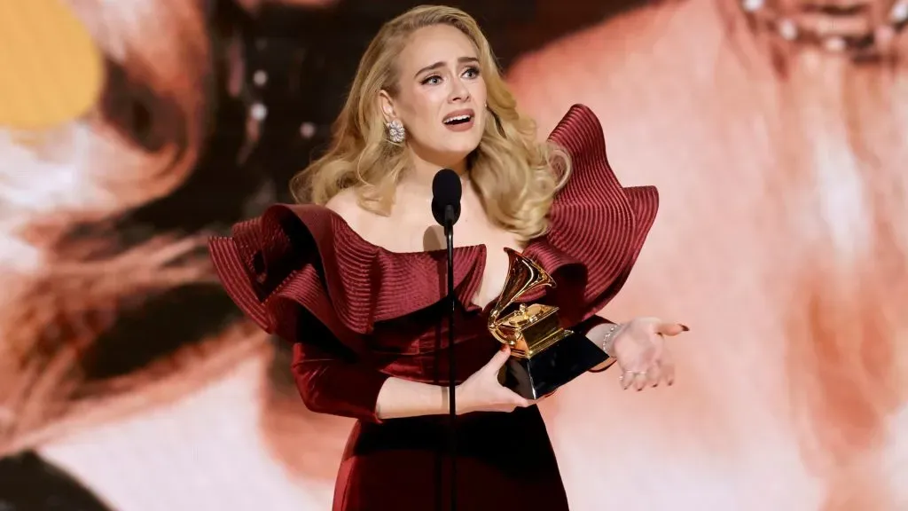 Adele accepts the Best Pop Solo Performance award for “Easy On Me” onstage during the 65th GRAMMY. (Source: Kevin Winter/Getty Images for The Recording Academy)
