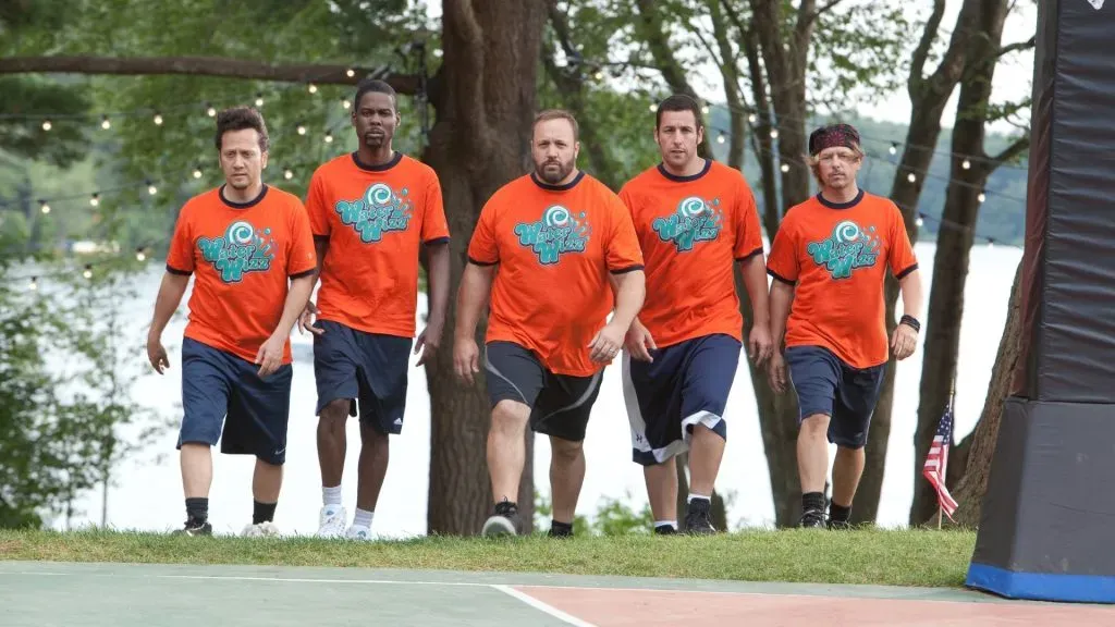 Adam Sandler, Chris Rock, Rob Schneider, David Spade and Kevin James in Grown Ups. (Source: IMDb)