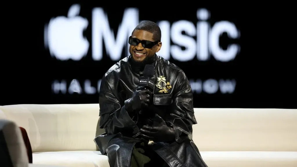 Usher is interviewed during the Super Bowl LVIII Pregame & Apple Music Super Bowl LVIII Halftime Show press conference. (Source: Rob Carr/Getty Images)