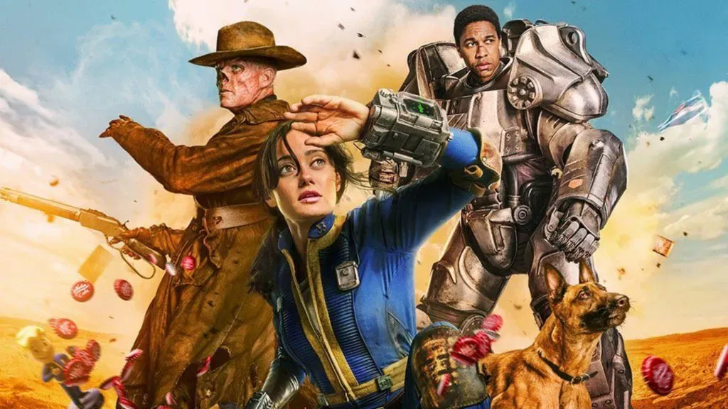 Ella Purnell, Walton Goggins and Aaron Moten in Fallout. (Source: Prime Video)