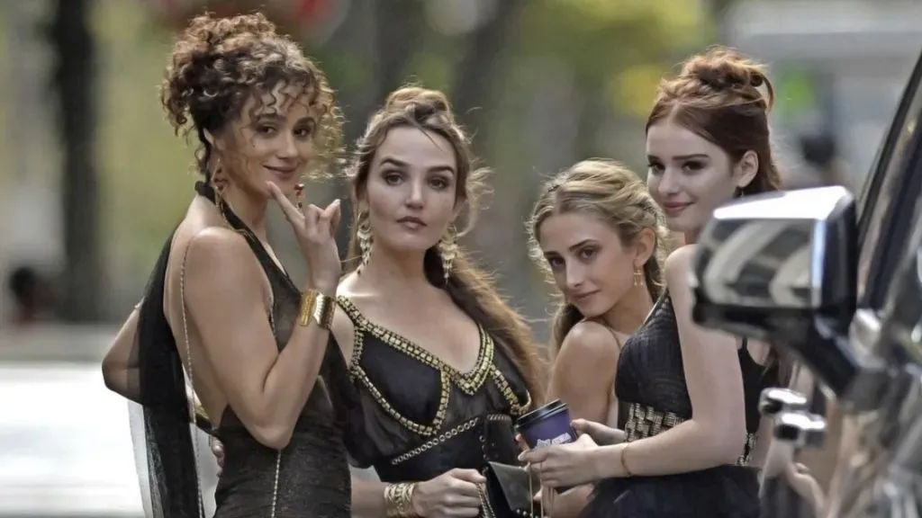 Nathalie Emmanuel, Chloe Fineman, Madeleine Gardella and Isabelle Kusman in Megalopolis. (Source: IMDb)