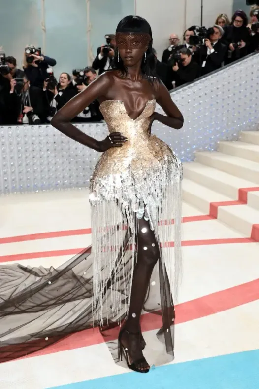 Anok Yai attends The 2023 Met Gala Celebrating “Karl Lagerfeld: A Line Of Beauty” at The Metropolitan Museum of Art on May 01, 2023 in New York City. (Photo by Jamie McCarthy/Getty Images)
