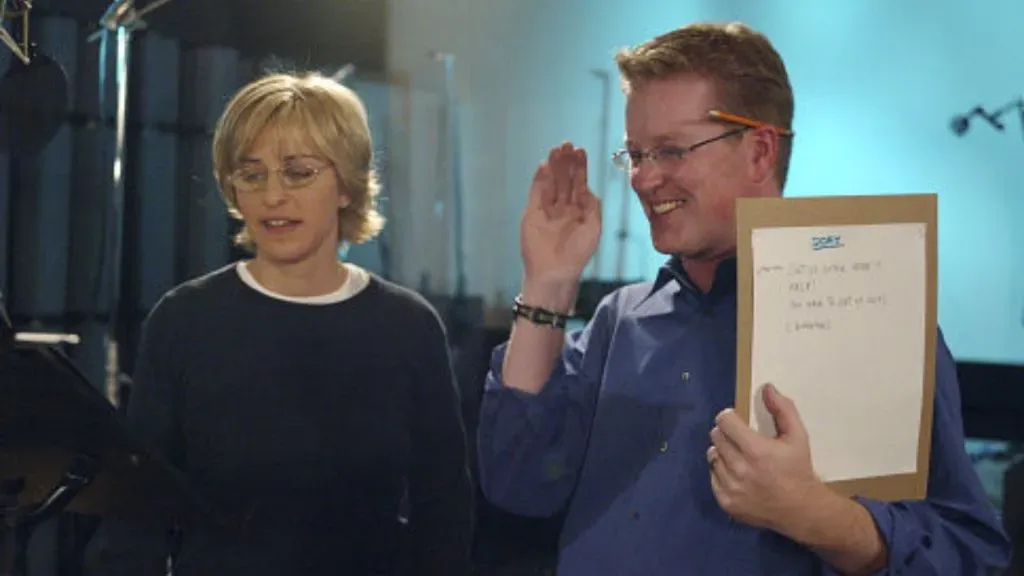 Ellen DeGeneres and Andrew Stanton in