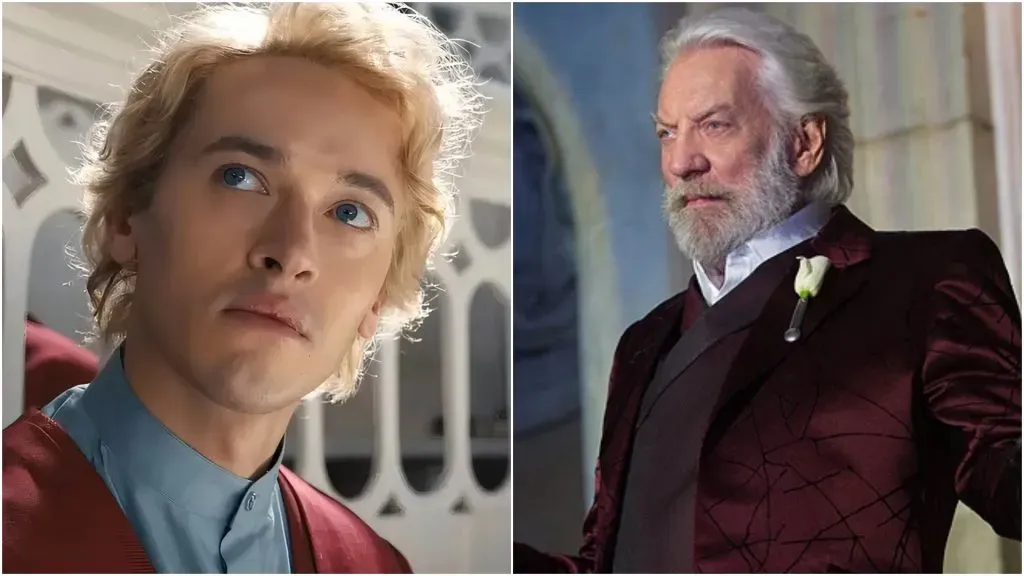 tom blyth and donald sutherland as president snow