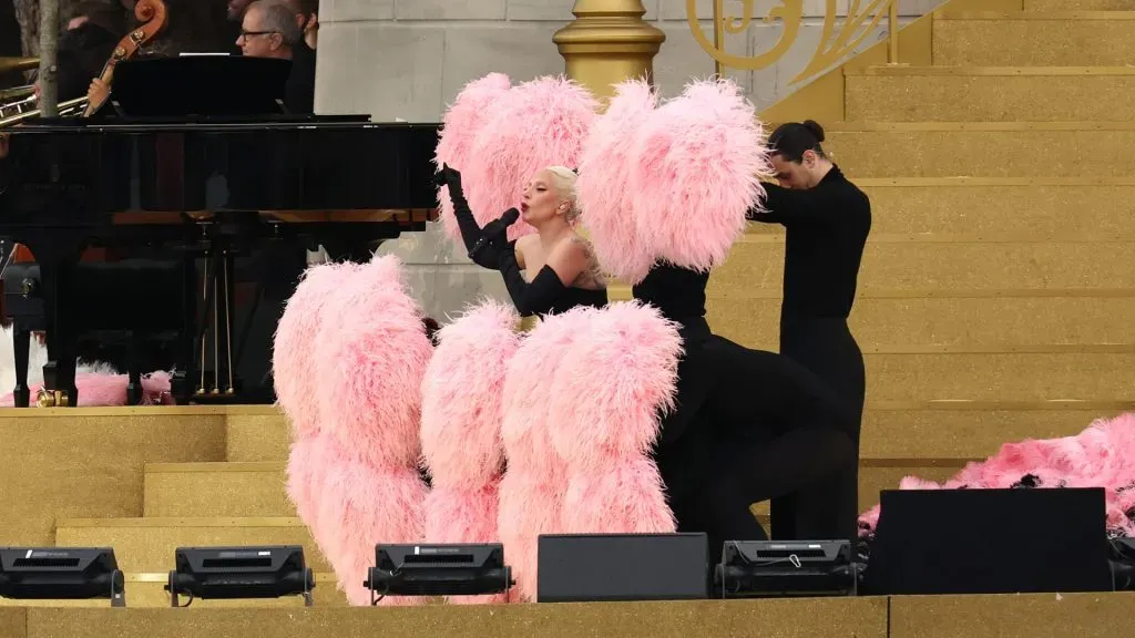 Lady Gaga rehearses prior the opening ceremony of the Olympic Games Paris 2024 on July 26, 2024. (Source: Kevin C. Cox/Getty Images)