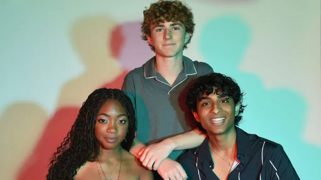 Leah Jeffries, Walker Scobell and Aryan Simhadri pose in the IMDboat Exclusive Portrait Studio at San Diego Comic-Con 2024. (Source: Vivien Killilea/Getty Images for IMDb)