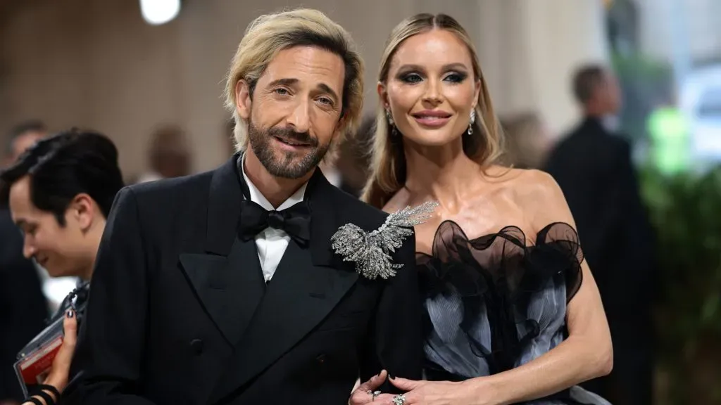 Adrien Brody and Georgina Chapman attend The 2024 Met Gala Celebrating “Sleeping Beauties: Reawakening Fashion”. (Source: Dimitrios Kambouris/Getty Images for The Met Museum/Vogue)