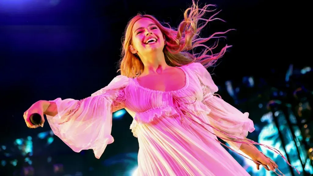 Addison Rae performs with Arca at the Gobi Tent during the 2025 Coachella Valley Music and Arts Festival. (Source: Emma McIntyre/Getty Images for Coachella)