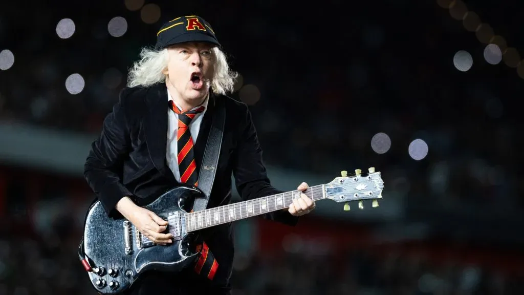 Angus Young of AC/DC performs onstage during the AC/DC PWR UP Europe tour. (Source: Andreas Rentz/Getty Images)