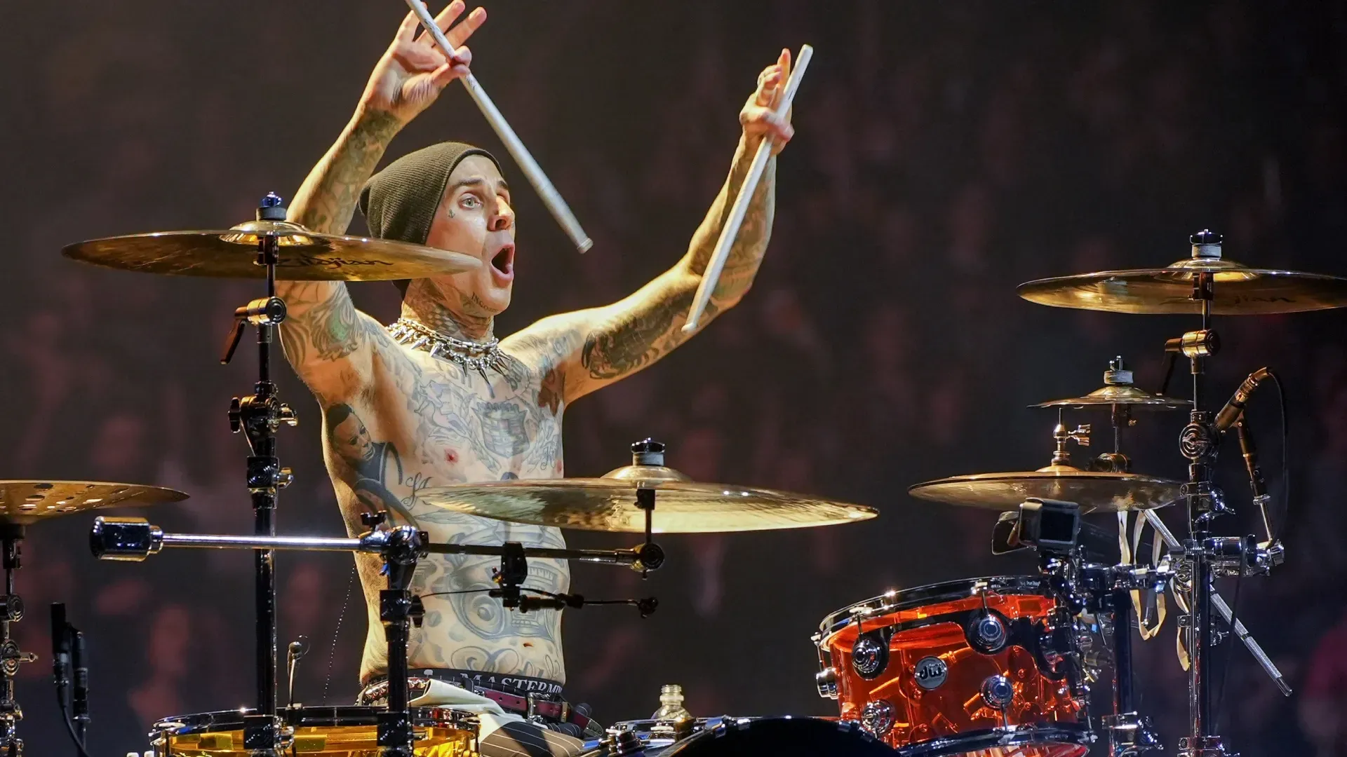 Travis Barker of Blink-182 performs onstage at Madison Square Garden in 2023. (Source: Manny Carabel/Getty Images)