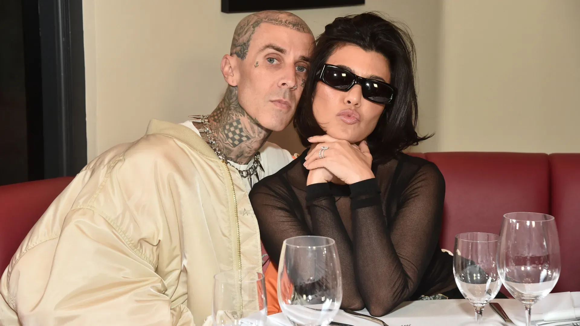 Travis Barker and Kourtney Kardashian Attend the Ribbon Cutting Ceremony in 2022. (Source: Alberto E. Rodriguez/Getty Images for The Commons at Calabasas)