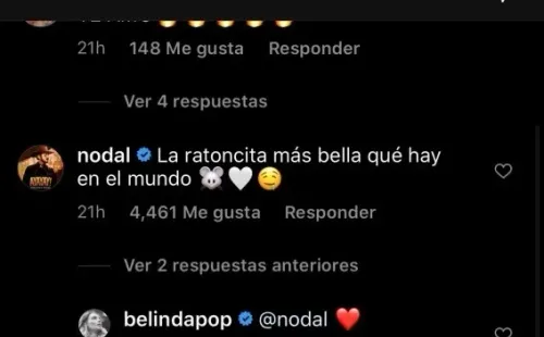 Los comentarios de Nodal y Belinda en Instagram.