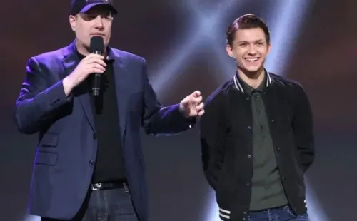 Tom Holland y Kevin Feige. Foto: (Getty)
