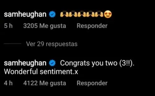 Los comentarios de Sam Heughan en la publicación de Caitriona Balfe.