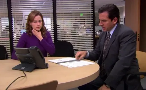 the office pam michael scott jenna fischer steve carell