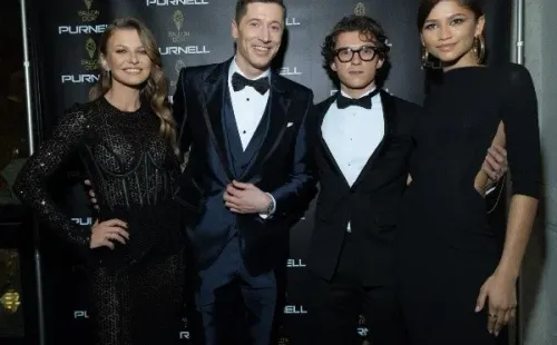 Tom Holland y Zendaya junto a Robert Lewandowski y su esposa. Foto: (Sony)