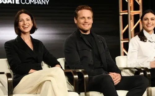 Sam Heughan, Caitriona Balfe y Sophie Skelton. Foto: (Getty)
