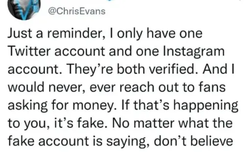 La aclaración de Chris Evans.