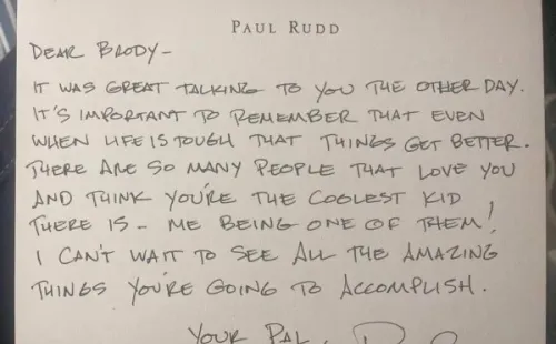 El tierno gesto de Paul Rudd con un fan que sufría bullying (Facebook:Cassandra Cooper).