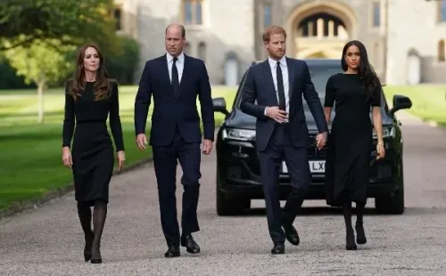 Kate Middleton, Príncipe William, Príncipe Harry y Meghan Markle en Windsor (Getty).