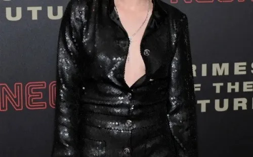 Kristen Stewart en la presentación de Crimes of the Future (Getty).