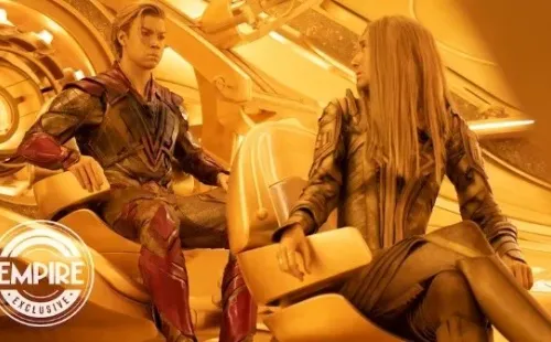 Elizabeth Debicki y Will Poulter en Guardianes de la Galaxia Vol. 3 (Empire).