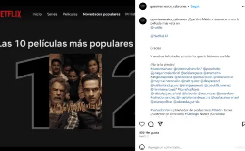 La película de Luis Estrada triunfa en la plataforma, pero esto no ha convencido a los críticos. Imagen: @quevivamexico_cabrones.