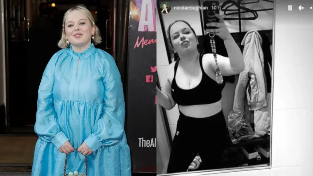El cambio físico de la actriz Nicola Coughlan de Bridgerton. (Getty Images / Instagram @nicolacoughlan)
