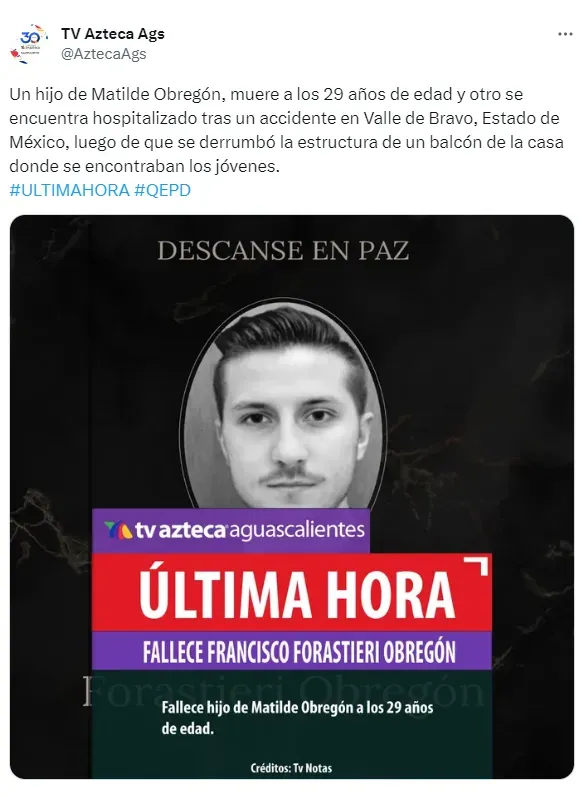 Quien habría fallecido según los medios mexicanos sería Paco Forastieri Obregón. Imagen: Twitter.