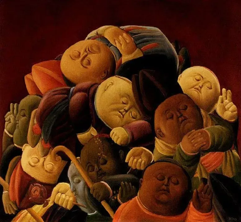 Pintura Los Obispos Muertos, Fernando Botero, 1958.