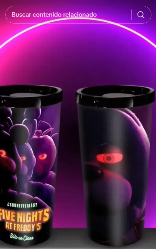 Así es como lucirán 2 de los vasos de FNAF de Cinemex. Imagen: @Cinesmash.