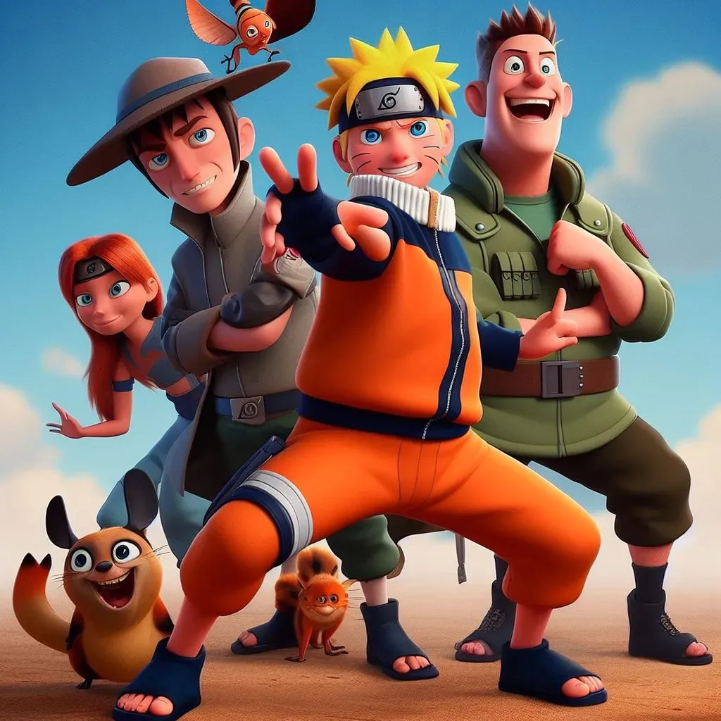 Para este otro ejemplo creamos un poster sobre cómo se vería Naruto si fuera realizado por Disney-Pixar. Imagen: Microsoft Binge.