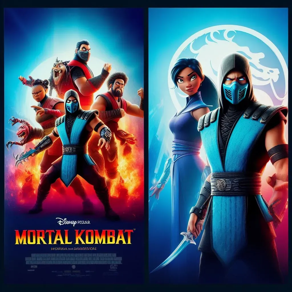Para nuestro ejemplo, hicimos este poster de Mortal Kombat, como película de Disney-Pixar.Imagen: Microsoft Bing.