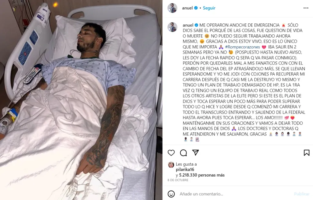 El reggaetonero subió hace una semana esta imagen, y desde entonces no se sabe más de él. Imagen: @anuel