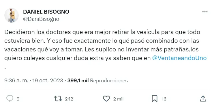 El conductor fue el encargado de desmentir este rumor desde sus redes sociales. Imagen: @DaniBisogno.