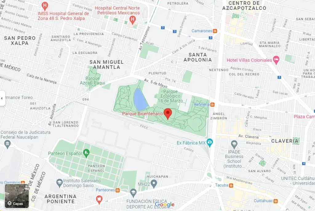 Ubicación del Parque Bicentenario en un mapa de Google. Imagen: Google Maps.