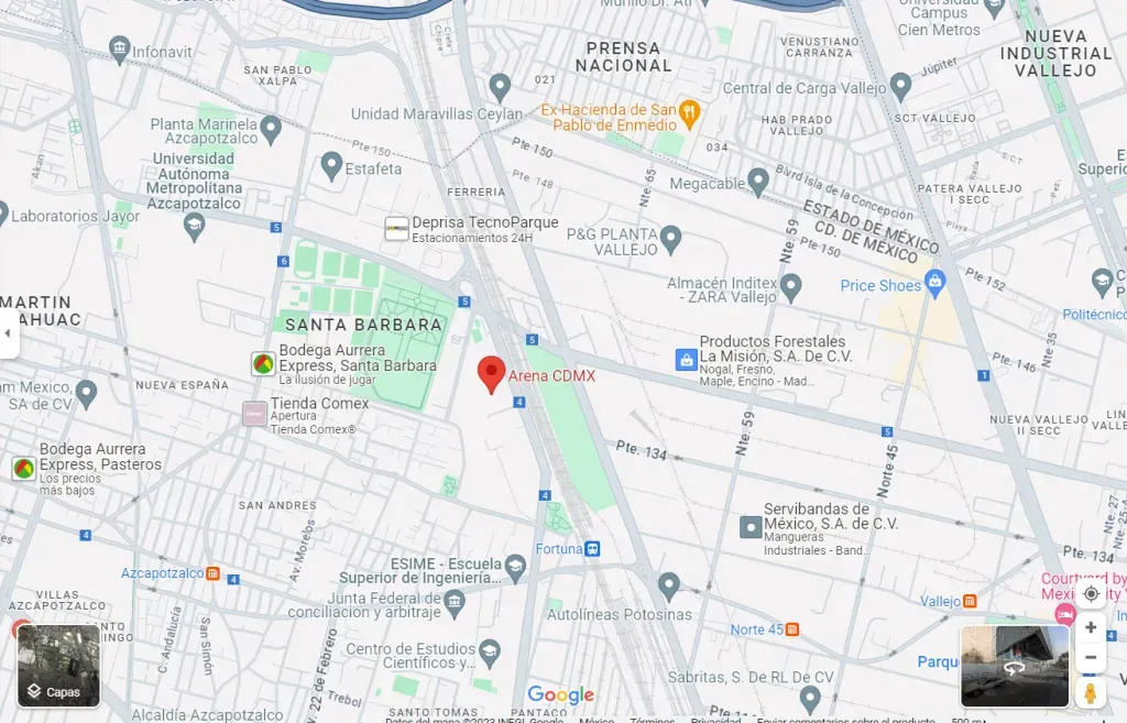 Mapa con la ubicación de la Arena CDMX. Imagen: Google Maps.