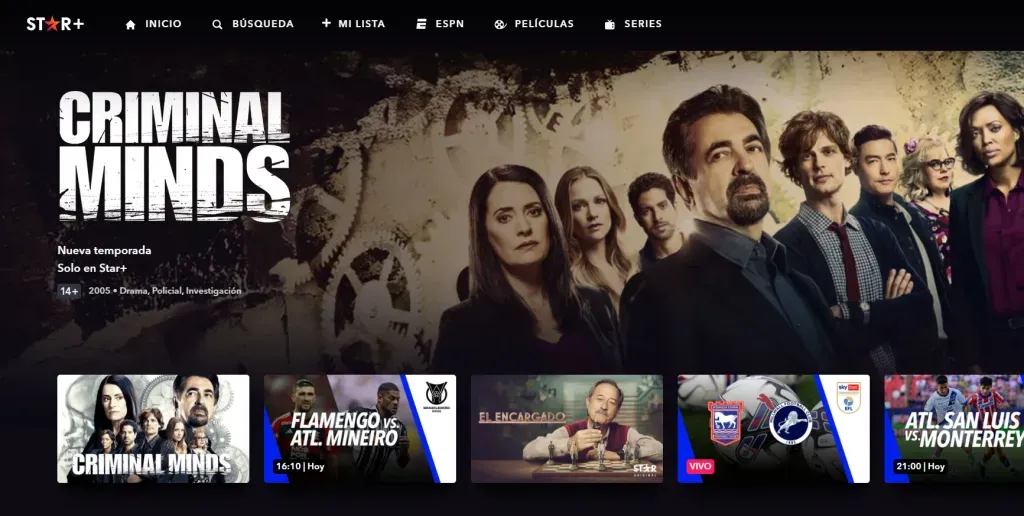 Imagen de la pantalla principal de Star+. Imagen: Star+.